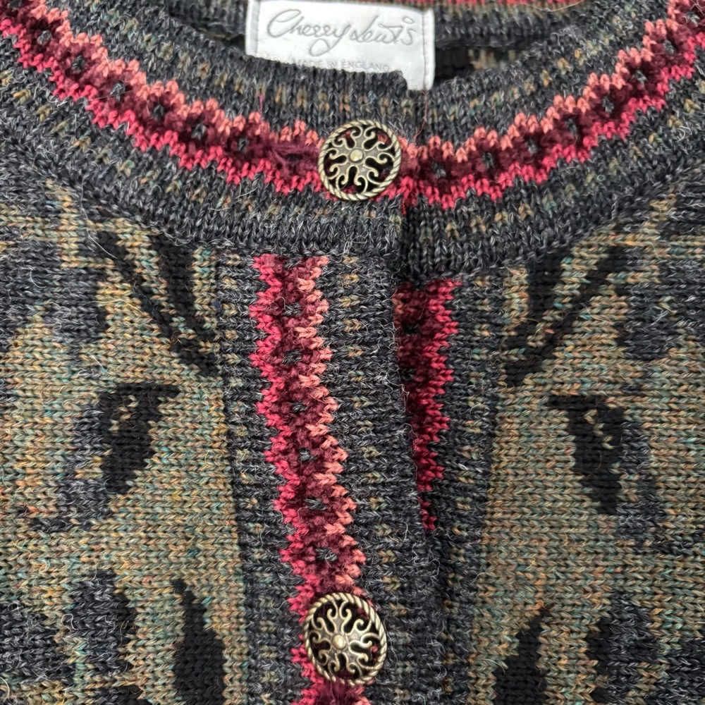 Charcoal & Pink Patterned Knit Cardigan Sweater